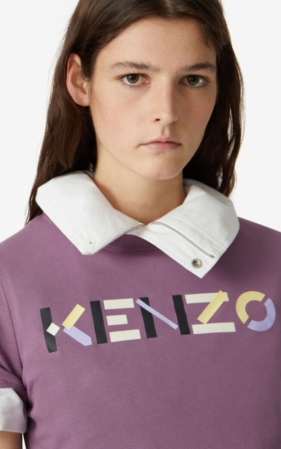 Kenzo Women Kenzo T-shirt With Multicoloured Logo Blackcurrant